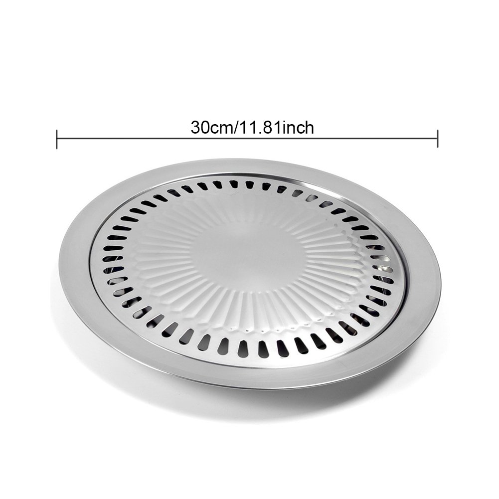 BBQ Plate,korean Style Stovetop,Smokeless Indoor Stainless Steel Non-stick Roasting Round Barbecue Grill Pan For Indoor Outdoor Camping BBQ, Cooking Delicious Roasting Food