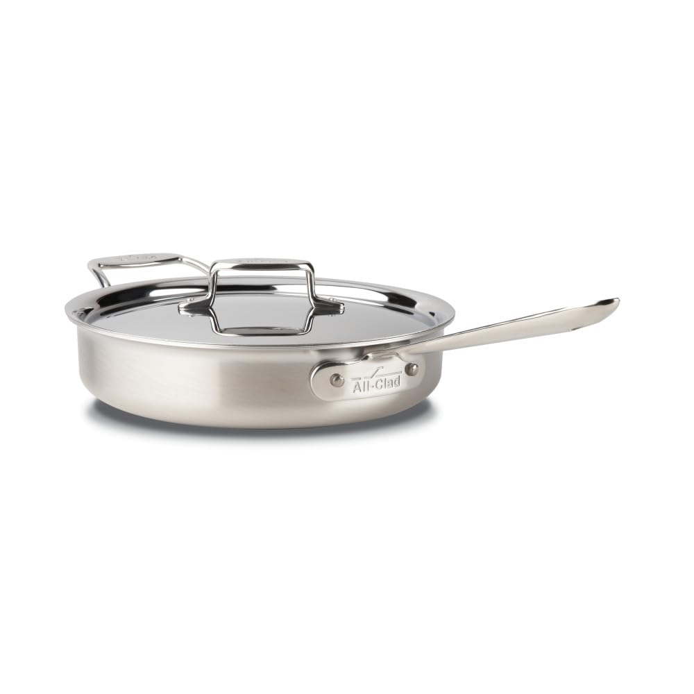 All-Clad BD55403 D5 Brushed Stainless Steel 5-ply Bonded Cookware, Saute Pan with lid, 3 quart, Silver