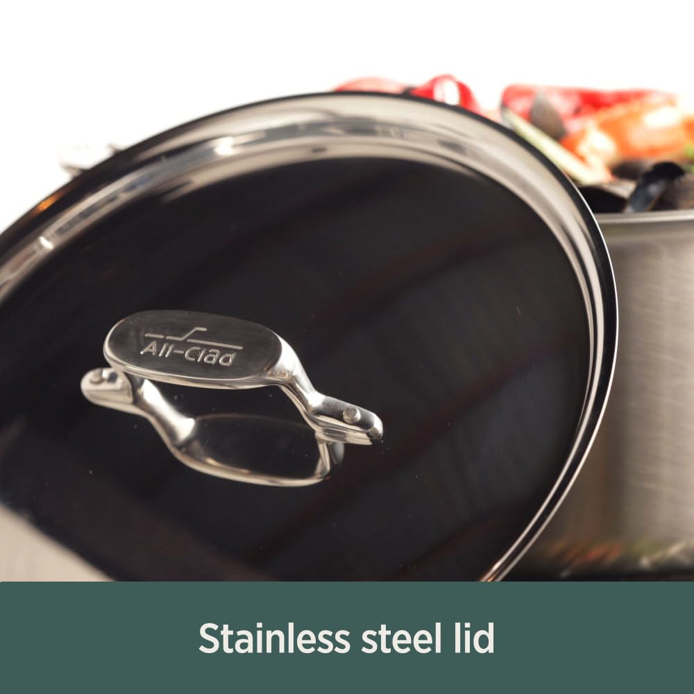 All-Clad BD55403 D5 Brushed Stainless Steel 5-ply Bonded Cookware, Saute Pan with lid, 3 quart, Silver