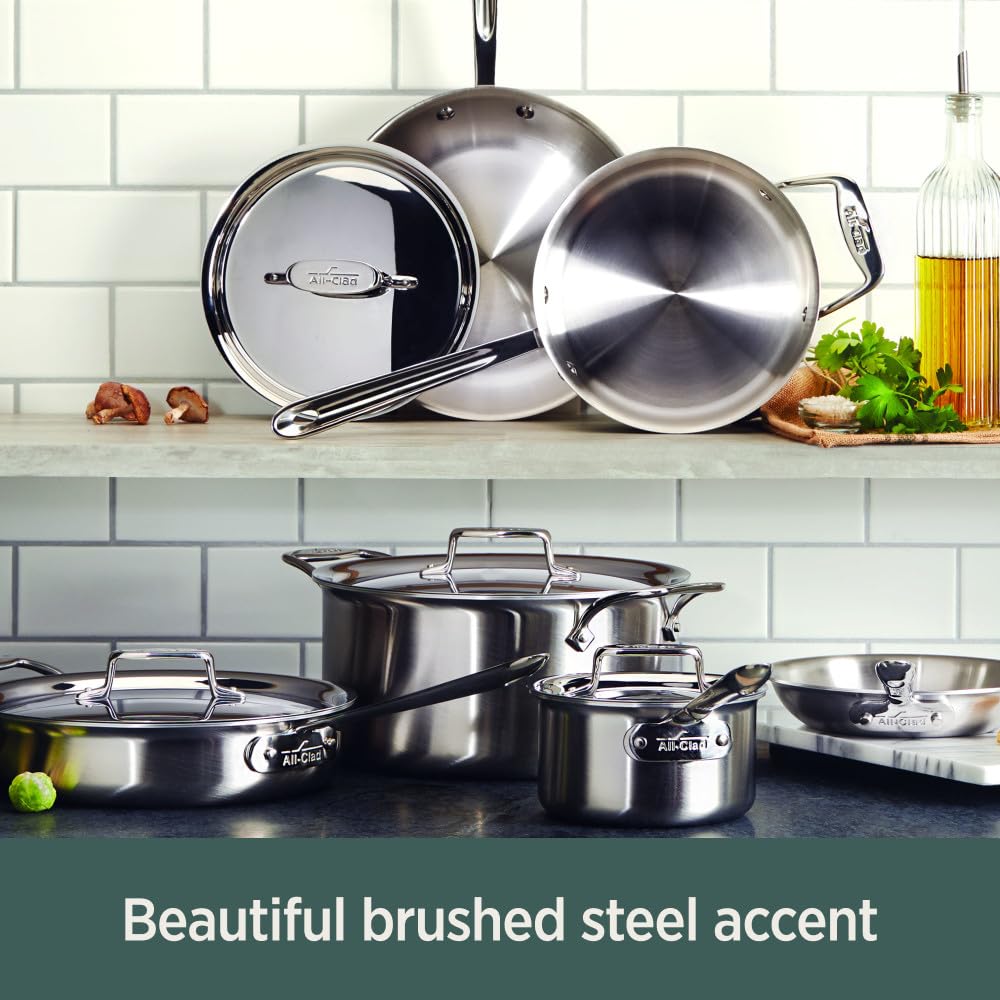 All-Clad BD55403 D5 Brushed Stainless Steel 5-ply Bonded Cookware, Saute Pan with lid, 3 quart, Silver