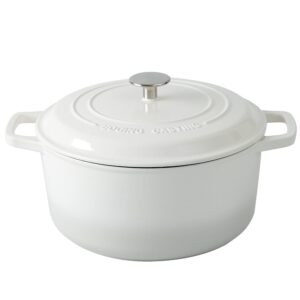 edging casting enameled cast iron dutch oven pot with lid, 6-quart round dutch ovens dual handle, bread oven for bread baking, oven safe up to 500°f, white