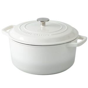 EDGING CASTING Enameled Cast Iron Dutch Oven Pot with Lid, 6-Quart Round Dutch Ovens Dual Handle, Bread Oven for Bread Baking, Oven Safe up to 500°F, White
