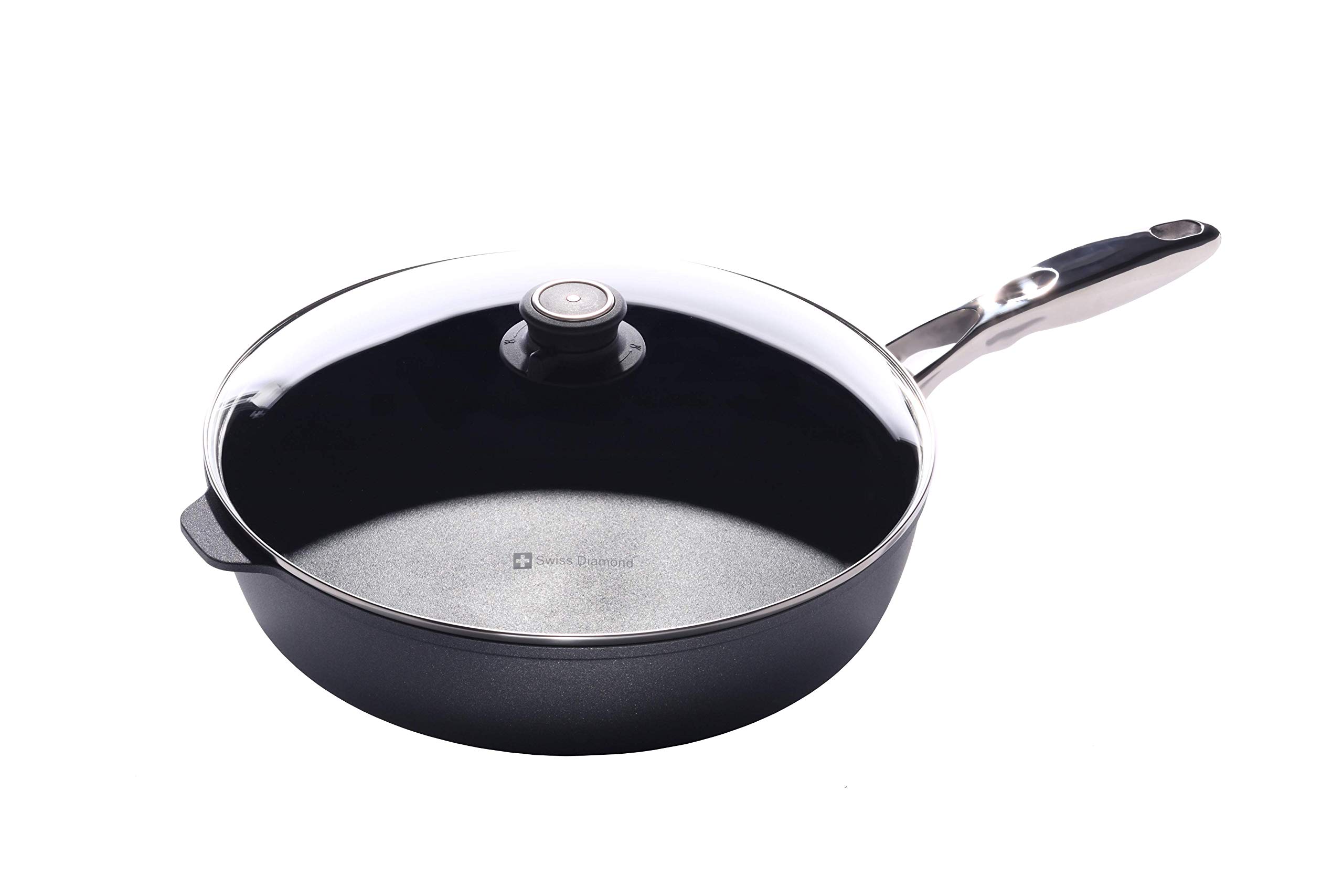 Swiss Diamond 5.8 Quart, 12.5 Inch Saute Pan HD Nonstick Includes Lid and Stainless Steel Handle, PFOA Free, Dishwasher and Oven Safe Skillet, Grey