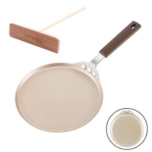 chefmade crepe pan with bamboo spreader, 8-inch non-stick pancake pan with insulating silicone handle for gas, induction, electric cooker (champagne gold)