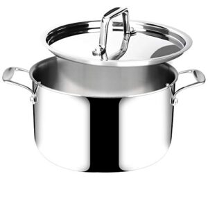 duxtop 6.5 quart stainless steel stock pot with lid, 3-ply cooking pot for soup, rice, stew, oven and dishwasher safe, compatible with induction, ceramic, halogen, gas stove