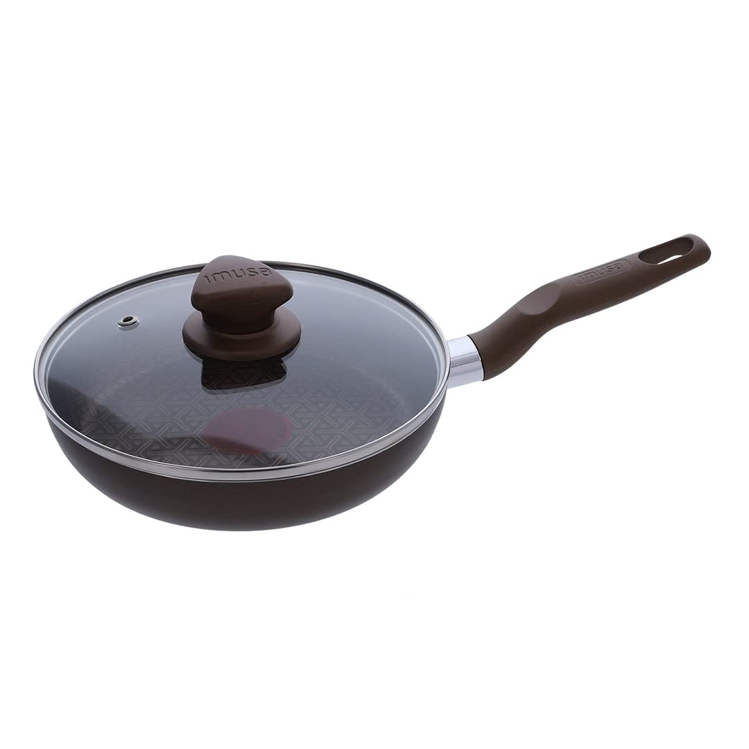 IMUSA USA 9.5" Nonstick Fry Pan with Thermal Signal Indicator and Glass Lid/Steam Vent