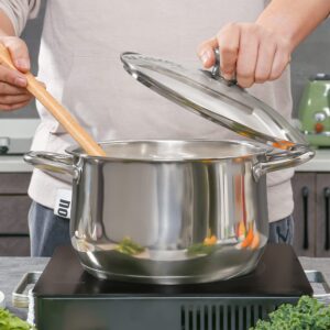 Stock Pots,5 QT Stainless Steel Saucepot with Glass Lid Silver Anti-scalding Handle Stockpot By DERUI CREATION (5QT(9.45”x6.10”), Silver)