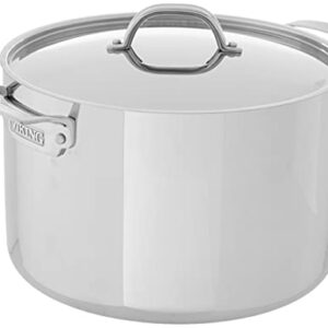 Viking Culinary 3-Ply Stainless Steel Stock Pot, 12 Quart, Includes Metal Lid, Dishwasher, Oven Safe, Works on All Cooktops including Induction