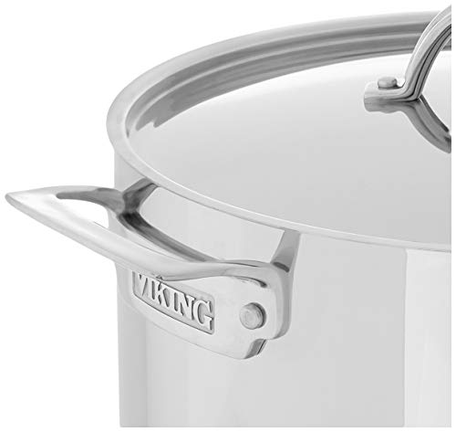 Viking Culinary 3-Ply Stainless Steel Stock Pot, 12 Quart, Includes Metal Lid, Dishwasher, Oven Safe, Works on All Cooktops including Induction