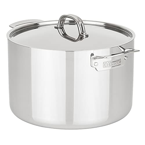 Viking Culinary 3-Ply Stainless Steel Stock Pot, 12 Quart, Includes Metal Lid, Dishwasher, Oven Safe, Works on All Cooktops including Induction