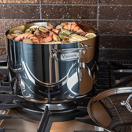 Viking Culinary 3-Ply Stainless Steel Stock Pot, 12 Quart, Includes Metal Lid, Dishwasher, Oven Safe, Works on All Cooktops including Induction