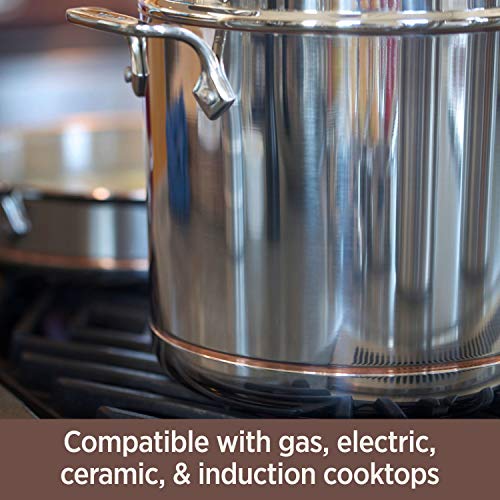 All-Clad Copper Core 5-Ply Stainless Steel Stockpot, Multi-Pot, Pasta Pot with Strainer 7 Quart Induction Oven Broiler Safe 600F Strainer, Pasta Strainer with Handle, Pots and Pans Silver