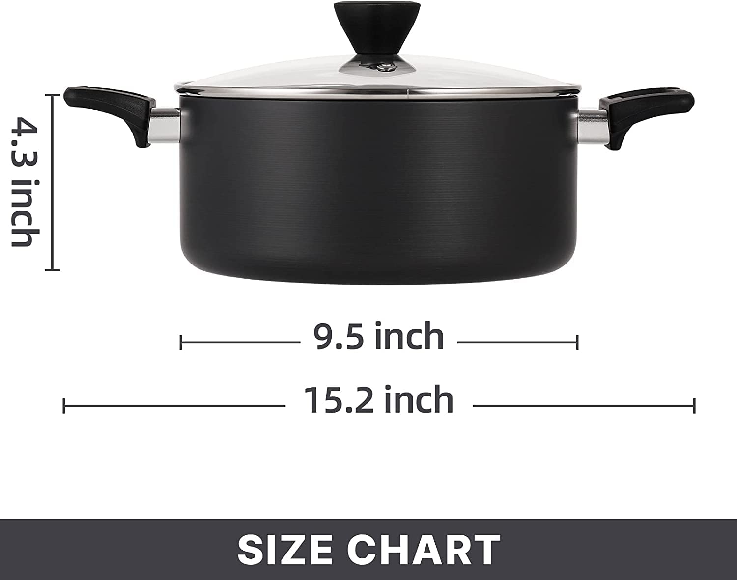 QStar 5 qt Hard-Aluminum Nonstick Stock Pot with Glass Lid and Stay Cool Handle (5.0 qt black)