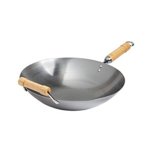 joyce chen classic series 14-inch round bottom carbon steel wok with birch handles