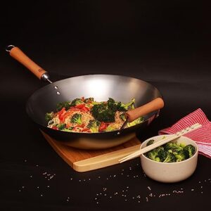 JOYCE CHEN Classic Series 14-Inch Round Bottom Carbon Steel Wok with Birch Handles