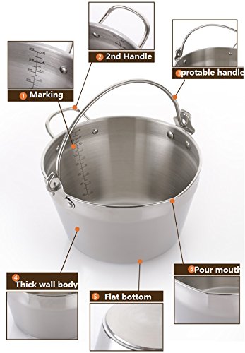 Jam Making Maslin Pan Stainless Steel Preserve Pot & Handle Bucket,Camping Pan (4.5L-4.5QT)