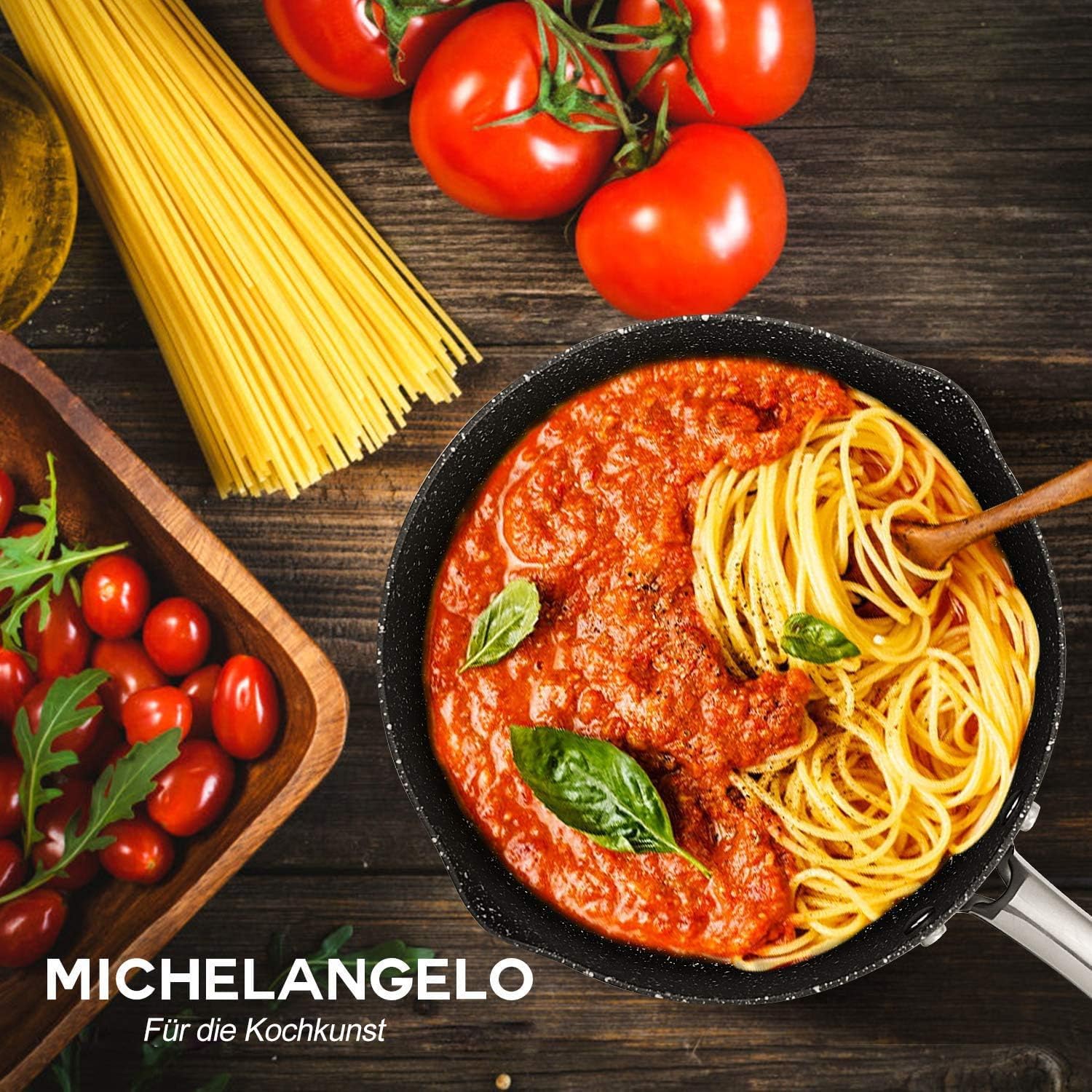 MICHELANGELO 3 Quart Saucepan with Lid, Hard Anodized Nonstick Sauce Pan with Strainer Lid & Pour Spouts for Easy Pour, Granite Derived Coating Sauce Pan for Cooking, Small Sauce Pot - 3 Qt Sauce Pan