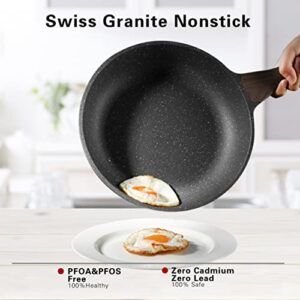 OUWO High-performance 9.5 Inch Nonstick Frying Pan/Egg Pan/Omelet Pan, Swiss Granite Coating, PTFE and PFOA Free, Induction Compatible, with Iconic Designed Box, Ideal gifts for kitchen lovers