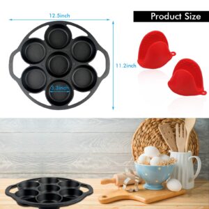 YOLOPLUS+ Pre-seasoned Cast Iron Cake Pan Mini Cake Pan Cast Iron Biscuit Pan, Cast Iron Cookware for Biscuits, Muffins, and Scones