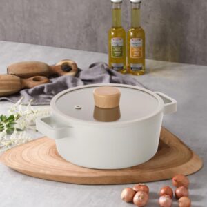 Fika NEOFLAM Mini Petit Pot for Stovetops and Induction | Wood knob and Glass Lid | Made in Korea (7 inch / 1.6qt)