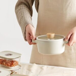 Fika NEOFLAM Mini Petit Pot for Stovetops and Induction | Wood knob and Glass Lid | Made in Korea (7 inch / 1.6qt)