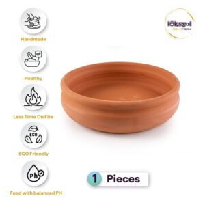 Luksyol Clay Pan For Cooking, Pan for Mexican Indian Korean Dishes, Handmade Cookware, Clay Pot or Oven, Terracotta Pot, Clay Pot For Cooking, Unglazed Clay Pots For Cooking, Clay Oven Pan 11 Inches