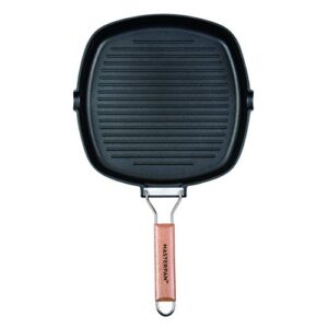 MasterPan Non-Stick Grill Pan Wooden, 11", Folding Handles