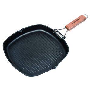 MasterPan Non-Stick Grill Pan Wooden, 11", Folding Handles