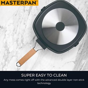 MasterPan Non-Stick Grill Pan Wooden, 11", Folding Handles