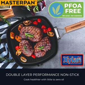 MasterPan Non-Stick Grill Pan Wooden, 11", Folding Handles