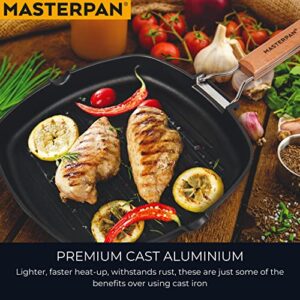 MasterPan Non-Stick Grill Pan Wooden, 11", Folding Handles