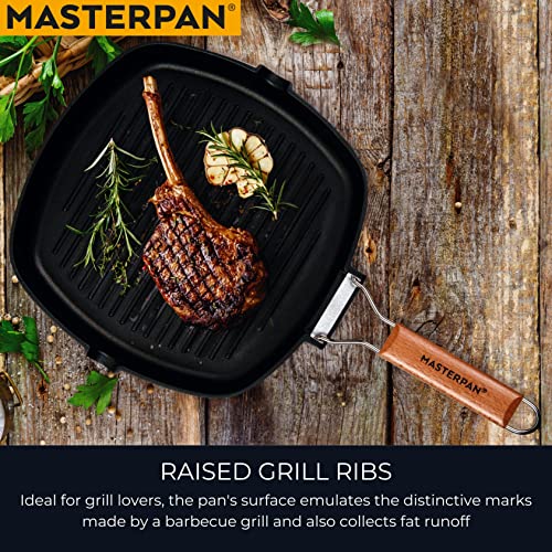 MasterPan Non-Stick Grill Pan Wooden, 11", Folding Handles