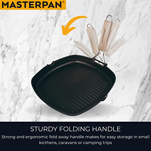 MasterPan Non-Stick Grill Pan Wooden, 11", Folding Handles