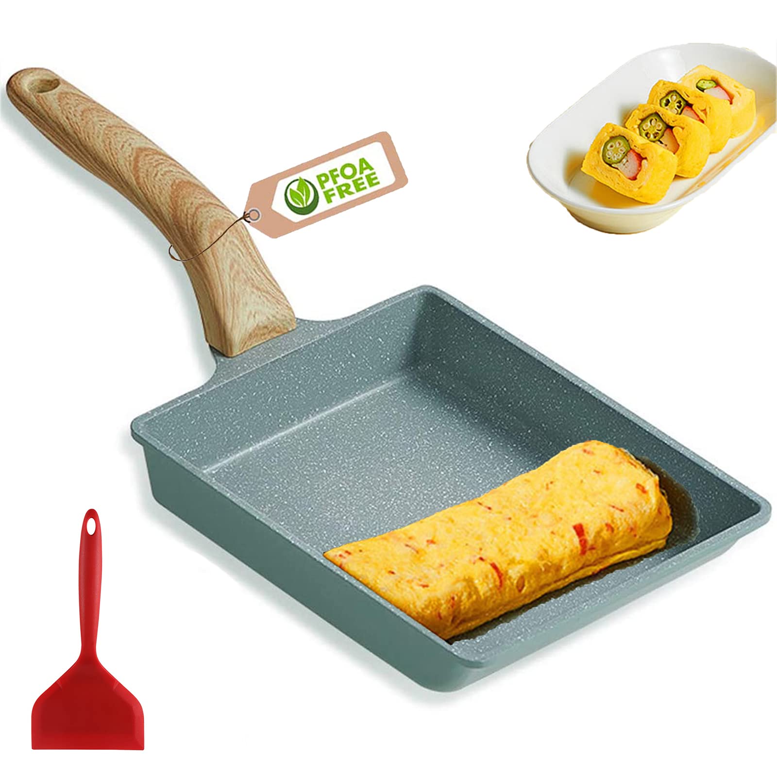 MIHUNTER Japanese Omelette Pan Nonstick Tamagoyaki Egg Pan,Retangle Small Frying Pan,with Silicone Spatula & Brush,Non-Stick Coating (PFOA Free) - 20 x 15cm