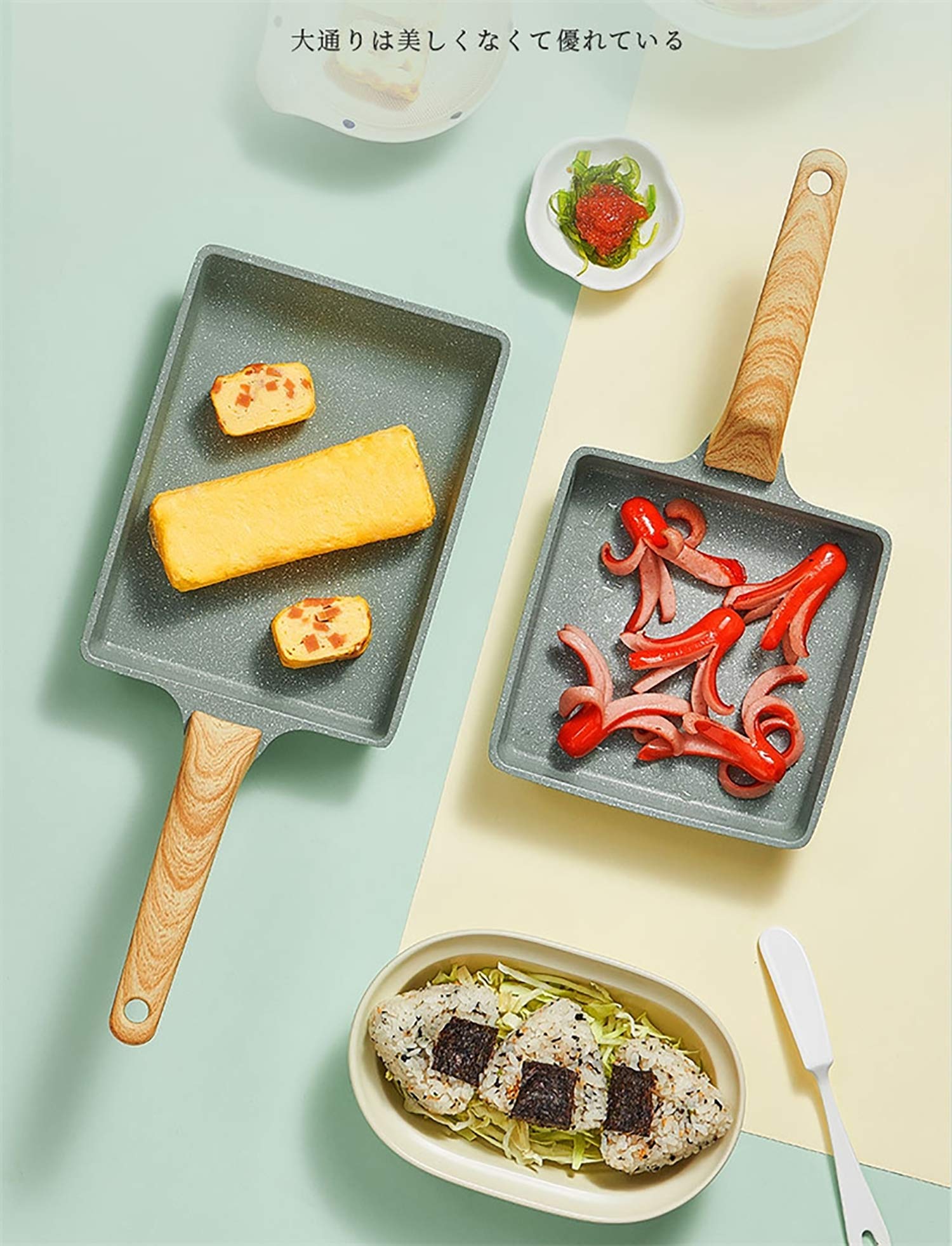 MIHUNTER Japanese Omelette Pan Nonstick Tamagoyaki Egg Pan,Retangle Small Frying Pan,with Silicone Spatula & Brush,Non-Stick Coating (PFOA Free) - 20 x 15cm