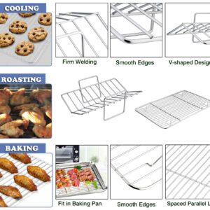 16” Roaster Roasting Pan with Baking Rack and V-shaped Rack, P&P CHEF Stainless Steel Rectangular Lasagna Pan with Handles for Turkey Chicken, Heavy Duty & Healthy & Dishwasher Safe, 3 Pieces