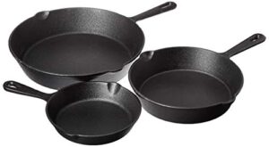 jim beam hea set of 3 pre seasoned cast iron skillets with even distribution and heat retention-6" 8" 10", 10'', black