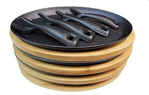 hawok cast iron fajita pan with bamboo tray and handle set of 4…