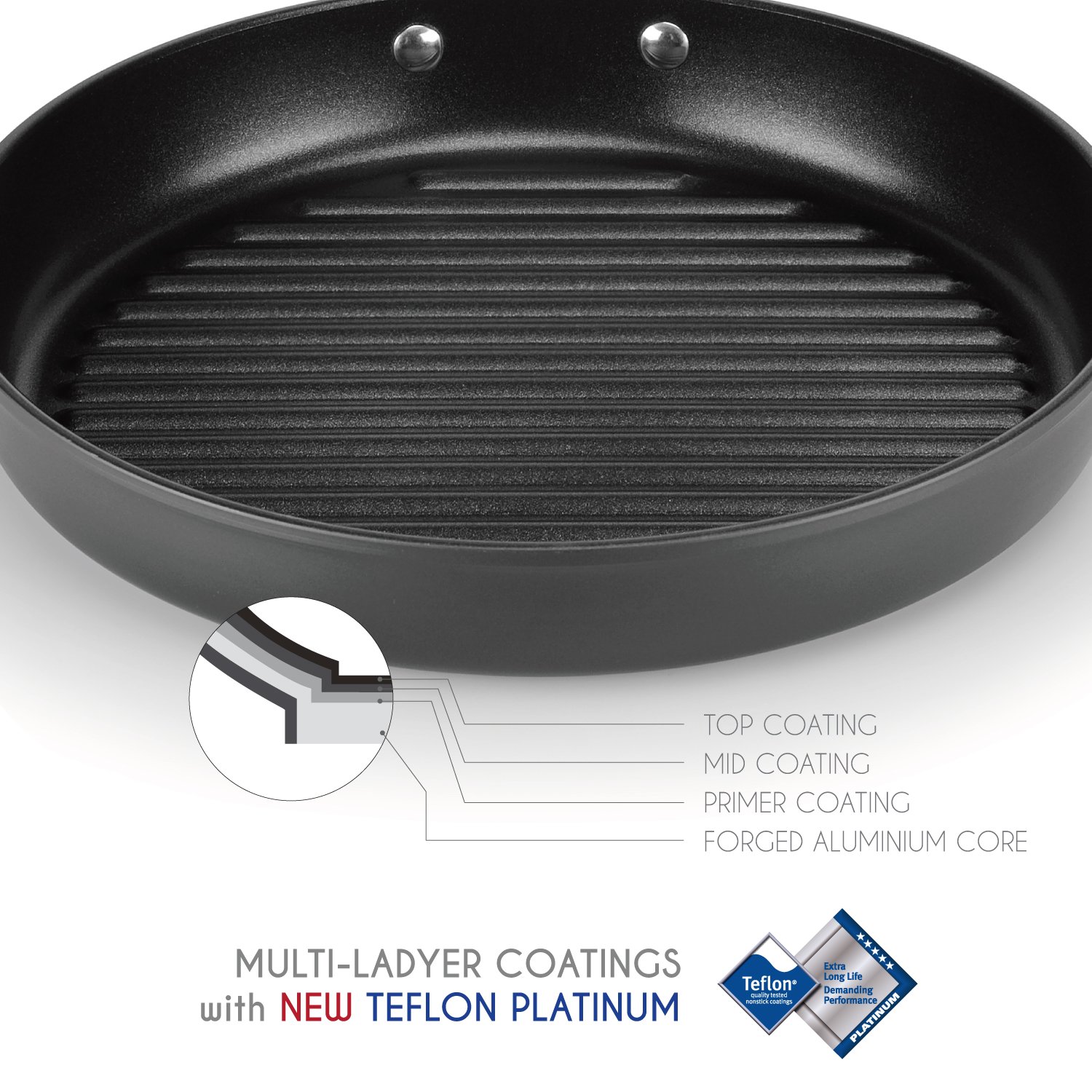 TECHEF - Onyx Collection, 12-Inch Grill Pan, coated with New Teflon Platinum Non-Stick Coating (PFOA Free) (12-inch)