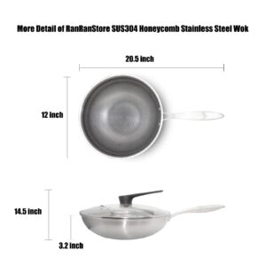 Cyrder Stainless Steel Wok with Lid, Nonstick Skillet/Saucepan, 18/8 Food Grade steel, Hybrid Hex Tech, Induction Cooker Compatible, Easy Clean/Wear-resistance/Dishwasher safe, 12.5inch