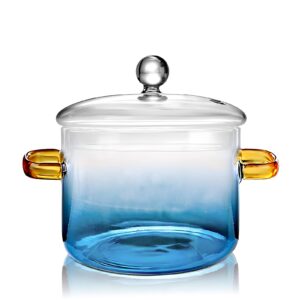 gradient blue glass pots for cooking on stove 1.5l/50oz high borosilicate glass soup pot with lids suitable for noodles soup cook pasta milk baby food