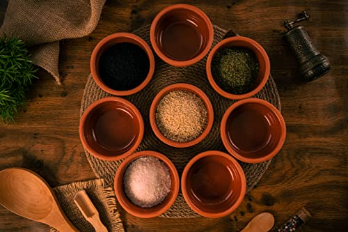 LUKSYOL Handmade Colored Clay Bowls: Authentic Mexican Pottery Set of 8 for Culinary Delights - Ideal for Tajine, Indian, Korean Cuisine, Microwave & Oven Safe, 3.9 x 1.6 inches, Brown Glazed