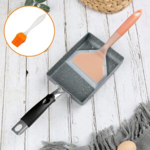 RATWIA Japanese Omelette Pan,Non-Stick Tamagoyaki Egg Pan Small Frying Pan with Anti Scalding Handle,5"x 7" Rectangle Pan with Silicone Spatula & Brush,Gray