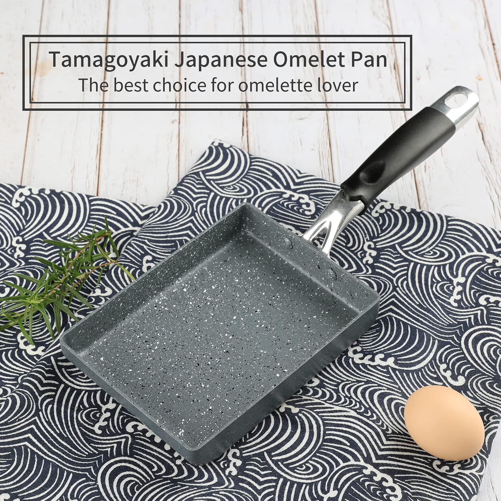 RATWIA Japanese Omelette Pan,Non-Stick Tamagoyaki Egg Pan Small Frying Pan with Anti Scalding Handle,5"x 7" Rectangle Pan with Silicone Spatula & Brush,Gray