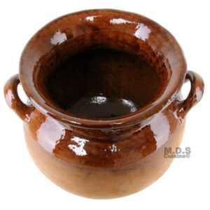Olla Frijolera De Barro 1.5 Qt. Mini Traditional Handmade Mexican Authentic Artisan Barro Clay 100% Stockpot with Brown Glaze Interior Finish