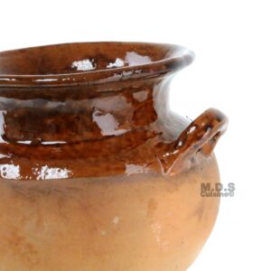 Olla Frijolera De Barro 1.5 Qt. Mini Traditional Handmade Mexican Authentic Artisan Barro Clay 100% Stockpot with Brown Glaze Interior Finish