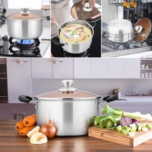 Homikit 6QT Stock Pot, 18/10 Stainless Steel Cooking Pot with Lid for Boil Stew Fry, Metal Round Pasta Soup Sauce Pot Great for Home Kitchen Restaurant, Heavy Duty & Rust Free, Dishwasher Safe