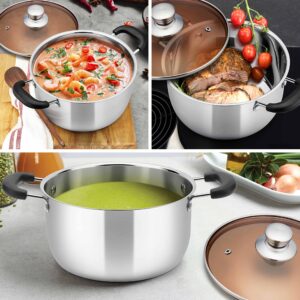 Homikit 6QT Stock Pot, 18/10 Stainless Steel Cooking Pot with Lid for Boil Stew Fry, Metal Round Pasta Soup Sauce Pot Great for Home Kitchen Restaurant, Heavy Duty & Rust Free, Dishwasher Safe