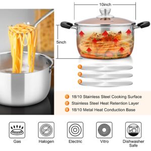 Homikit 6QT Stock Pot, 18/10 Stainless Steel Cooking Pot with Lid for Boil Stew Fry, Metal Round Pasta Soup Sauce Pot Great for Home Kitchen Restaurant, Heavy Duty & Rust Free, Dishwasher Safe