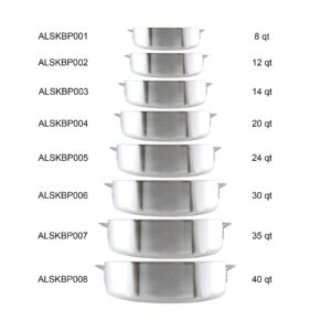 Thunder Group ALSKBP008 Brazier Pot, 40 quart capacity, with cover, 6 mm thick, extra heavy, flat bottom, aluminum, mirror-finish, NSF